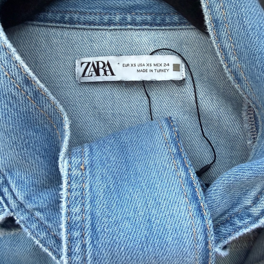 Zara Denim Tie-Neck Top - Picture 7 of 7